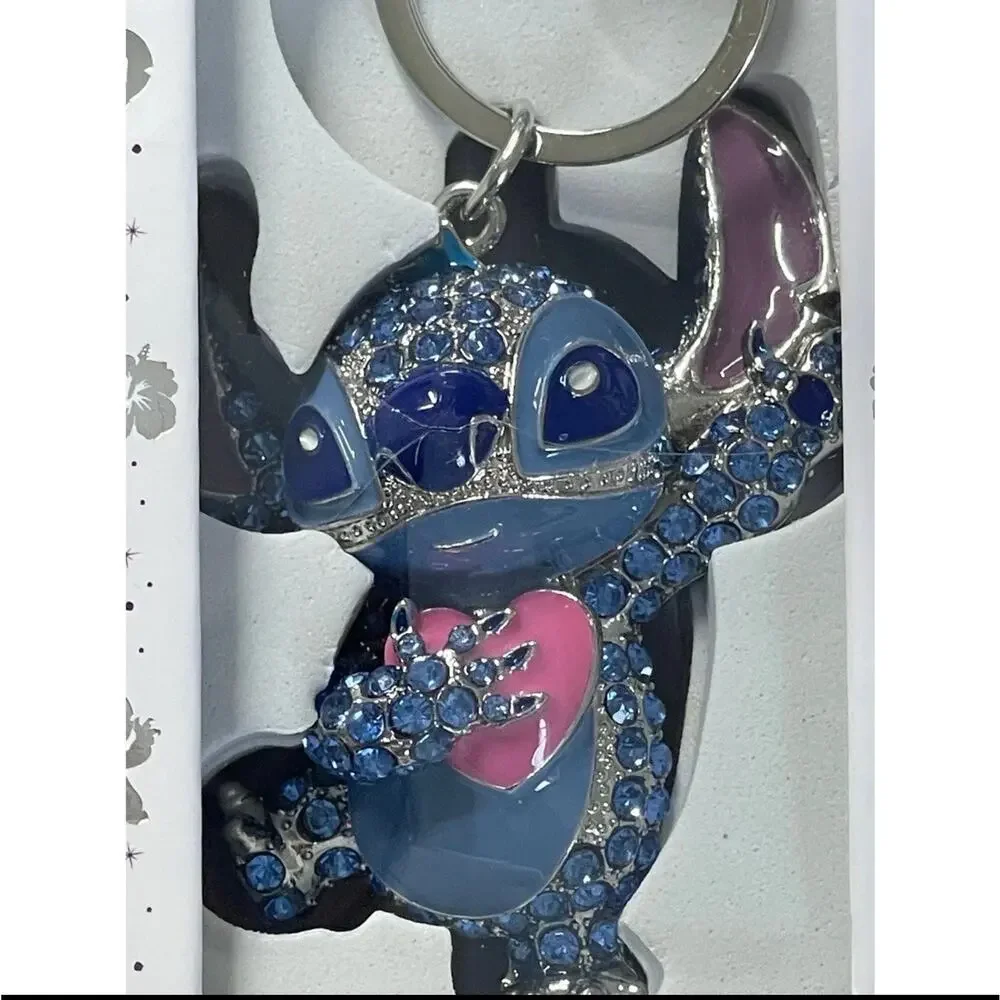 Disney Stitch Crystal Pavé Heart Bag Charm Keychain New